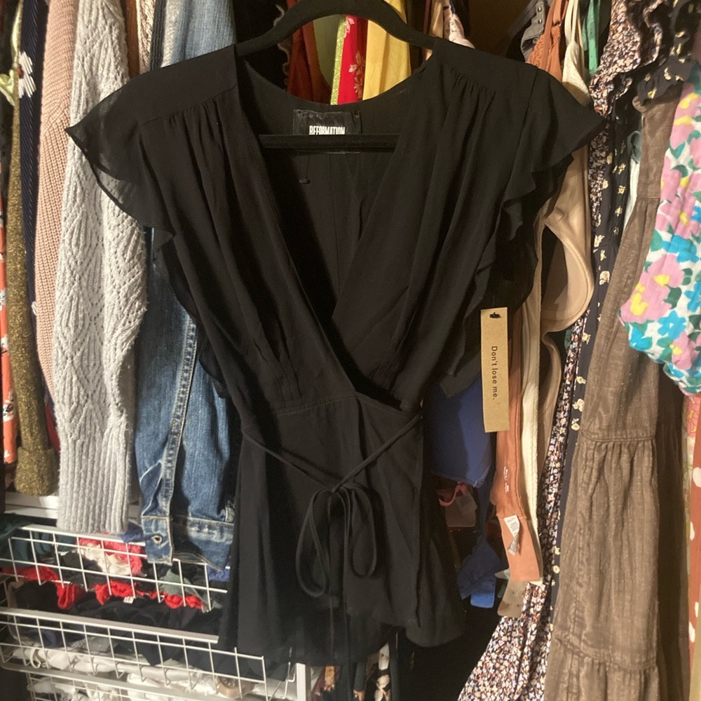Reformation Andorra Black Wrap Top Size Small